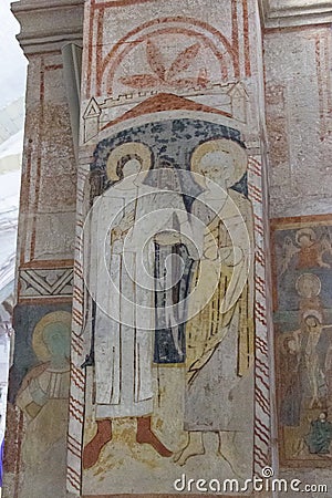 Ancient wall fresco inside the lower church San Fermo Maggiore in Verona, Veneto, Italy Editorial Stock Photo