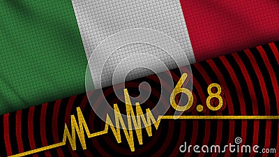 Italy Wavy Fabric Flag, 6.8 Earthquake, Breaking News, Disaster Concept Stock Photo