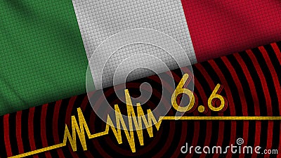 Italy Wavy Fabric Flag, 6.6 Earthquake, Breaking News, Disaster Concept Stock Photo