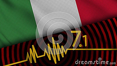 Italy Wavy Fabric Flag, 7.1 Earthquake, Breaking News, Disaster Concept Stock Photo