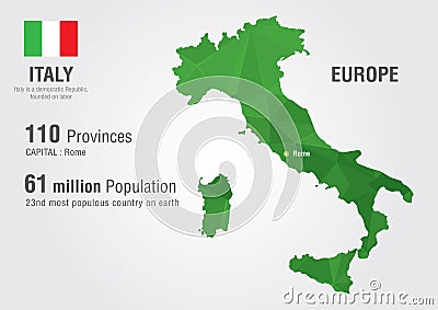 Italy world map with a pixel diamond texture. Vector Illustration