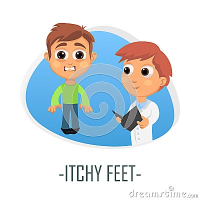 Itchy feet medical concept. Vector illustration. Cartoon Illustration