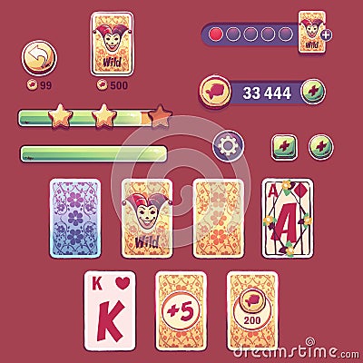 Item set for Solitaire travel match 3 game Vector Illustration