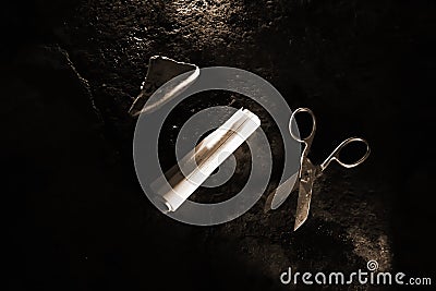 Items for quests or quest rock paper scissors Stock Photo