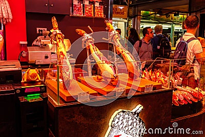 Items on sale at the Mercado de La Boqueria Editorial Stock Photo