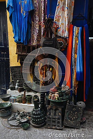 Items for sale at a small local store in Essaouira, Morocco. Editorial Stock Photo