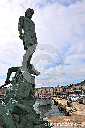 Ithaca island, Vathy, Greece. tThe statue of warrior king Odysseas from the Mycenaen period Editorial Stock Photo