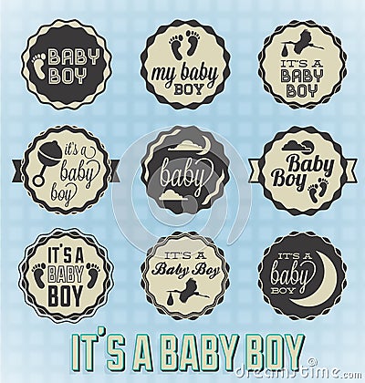 Its a Baby Boy Labels and Icons Vector Illustration