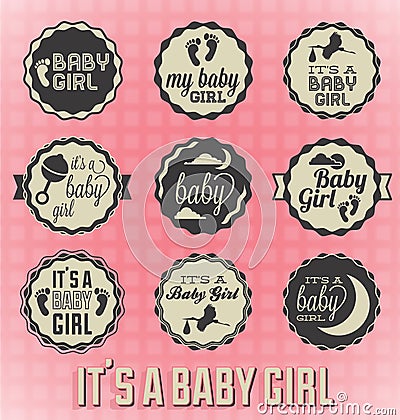 Its a Baby Girl Labels and Icons Vector Illustration