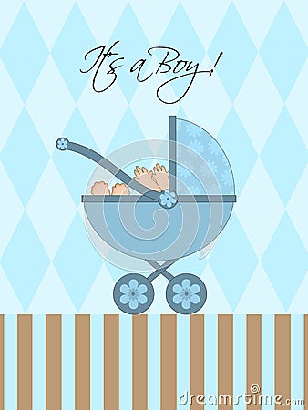 Its A Boy Blue Baby Pram Stock Photo