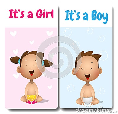Its a boy and Its a girl cards. Vector Illustration