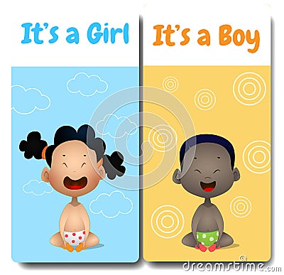 Its a boy and Its a girl cards. Hello baby card. Vector Illustration