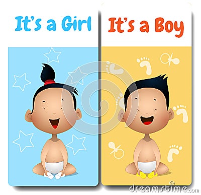 Its a boy and Its a girl cards Vector Illustration