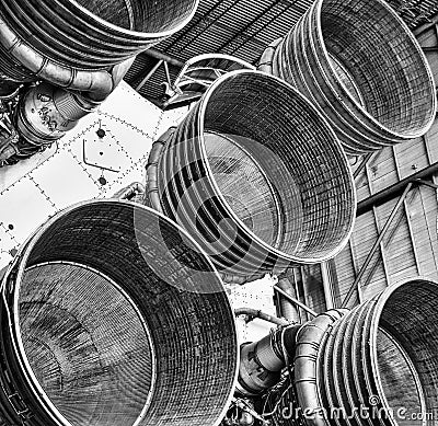 Mighty Engine Bells of the Saturn V Apollo Rocket at NASAs Kennedy Space Center Editorial Stock Photo