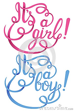 Its a girl, boy lettering. Baby shower vector invitation Vector Illustration