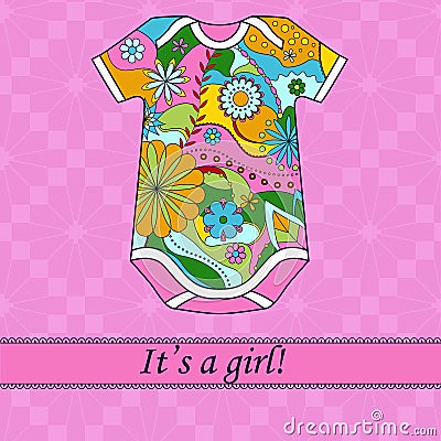 Its a girl card with ribbon and body Vector Illustration