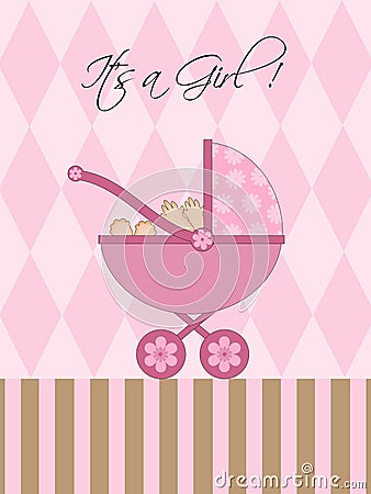 Its A Girl Pink Baby Pram Stock Photo