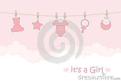 Its a girl welcome greeting card for childbirth Vector Illustration