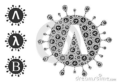 Recursion Lambda Coronavirus Strain Icon Self Mosaic Vector Illustration