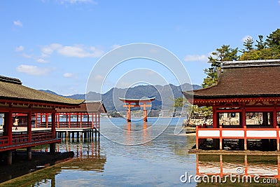 Itsukushima Shrine with the famous floating Torii Gate Stock Photo