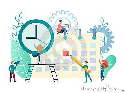 Ittle people characters make a schedule, planning work Vector Illustration