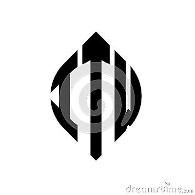 ITW circle letter logo design with circle and ellipse shape. ITW ellipse letters with typographic style. The three initials form a Vector Illustration