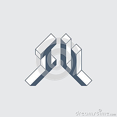 IU - logo or 2-letter code. Isometric 3d font for design. Number 1 or Letters I and U - Monogram or logotype. Three-dimension Vector Illustration
