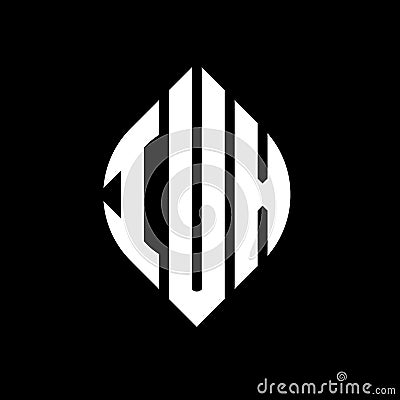 IUX circle letter logo design with circle and ellipse shape. IUX ellipse letters with typographic style. The three initials form a Vector Illustration