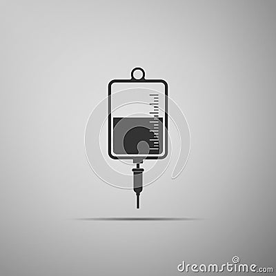 IV bag icon isolated on grey background. Blood bag icon. Donate blood concept. The concept of treatment and therapy Vector Illustration