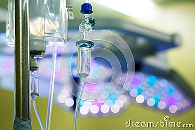 IV drip hanging on a pole in hospital Stock Photo