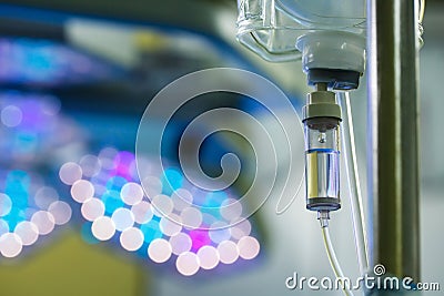 IV drip hanging on a pole in hospital Stock Photo