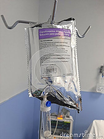 IV in a Hospital Room. ciprofloxacin Editorial Stock Photo