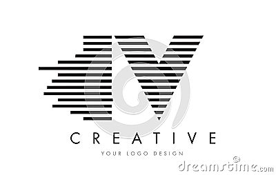 IV I V Zebra Letter Logo Design with Black and White Stripes Vector Illustration