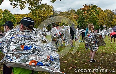 2016.09.25: IV Moscow Marathon.The athletes finish the marathon distance. Editorial Stock Photo