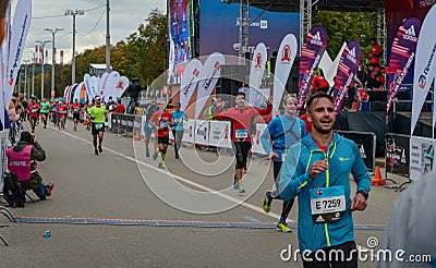 2016.09.25: IV Moscow Marathon.The athletes finish the marathon distance. Editorial Stock Photo