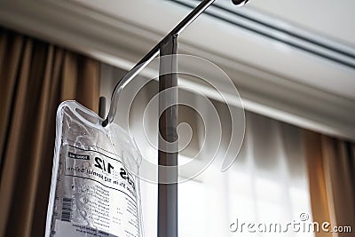 IV tube and bag saline solution, hospital Stock Photo