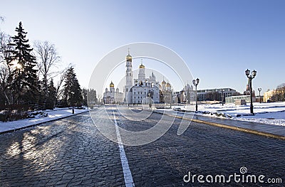 Ivan the Great Bell-Tower complex. Cathedral Square, Inside of Moscow Kremlin, Russia Editorial Stock Photo