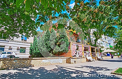 Ivan Mazepa Street with chestnut tree spring blossom, Kyiv, Ukraine Editorial Stock Photo