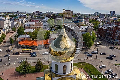 Golden dome with a cross of the Church of St. George the Victorious on Victory Square, 06/02/2020, Ivanovo, Ivanovo Region, Russia Editorial Stock Photo