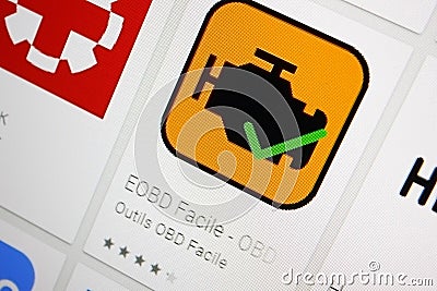 Ivanovsk, Russia - November 28, 2021: EOBD Facile app on the display of a tablet PC. Editorial Stock Photo