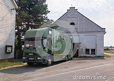 Iveco EuroCargo Tector truck modified for transporting horses Editorial Stock Photo