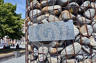 iver stones sculpture in Cathedral square Christchurch - New Zealand Editorial Stock Photo