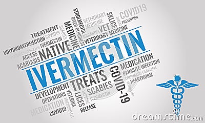 IVERMECTIN word cloud. medication concept used to treat many type of parasite infestations. Vector illustration Cartoon Illustration