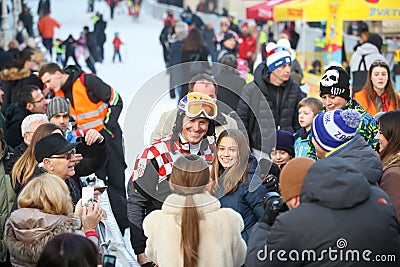 Ivica Kostelic posing with kids Editorial Stock Photo