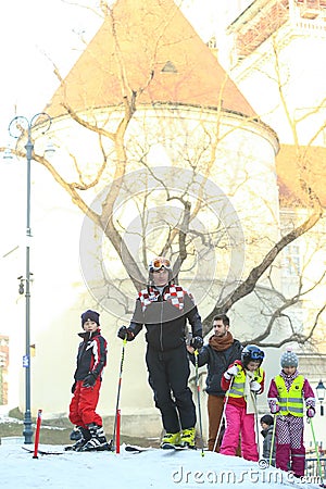 Ivica Kostelic skiing with children Editorial Stock Photo