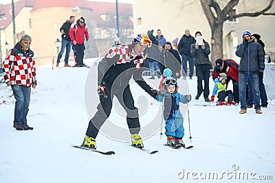 Ivica Kostelic skiing with son Editorial Stock Photo