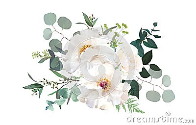 Ivory beige, white and creamy rose, peony flowers vector design wedding bouquet Vector Illustration