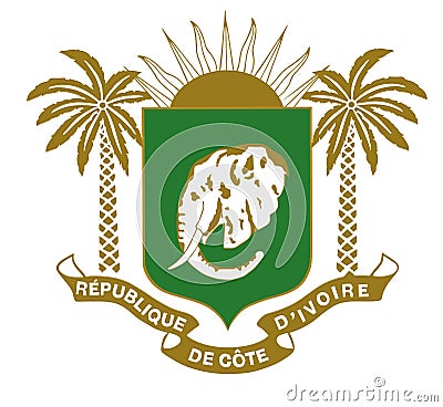Ivory Coast coat of arms . Emblem or national symbol of Ivory coast. Cartoon Illustration