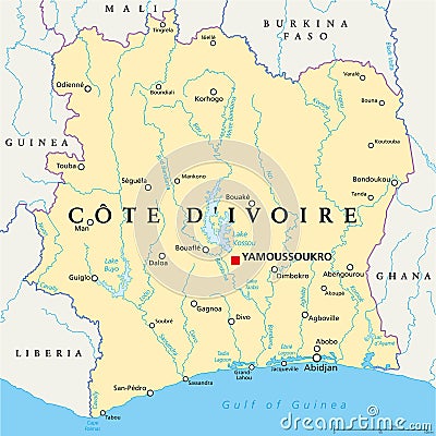 Ivory Coast Political Map - Cote d`Ivoire Vector Illustration