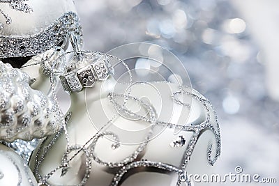 Ivory and Silver Christmas Ornaments Stock Photo